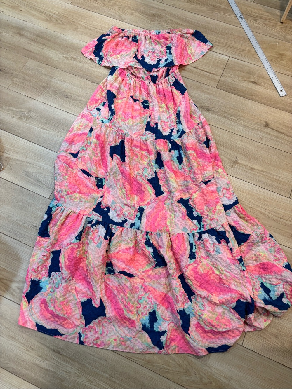 Lilly Pulitzer Caridee Popover Maxi Dress Multi Sea Dream Neon Pink Medium M